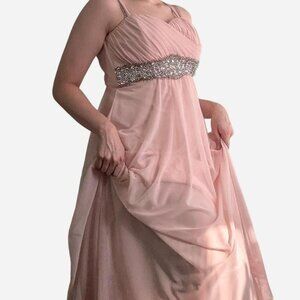 Baby pink full length My Michelle formal dress with beaded waistban